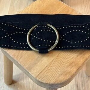 Vintage RALPH LAUREN Womens Black Italian Suede Belt w/ Natural Patina - Adj sz